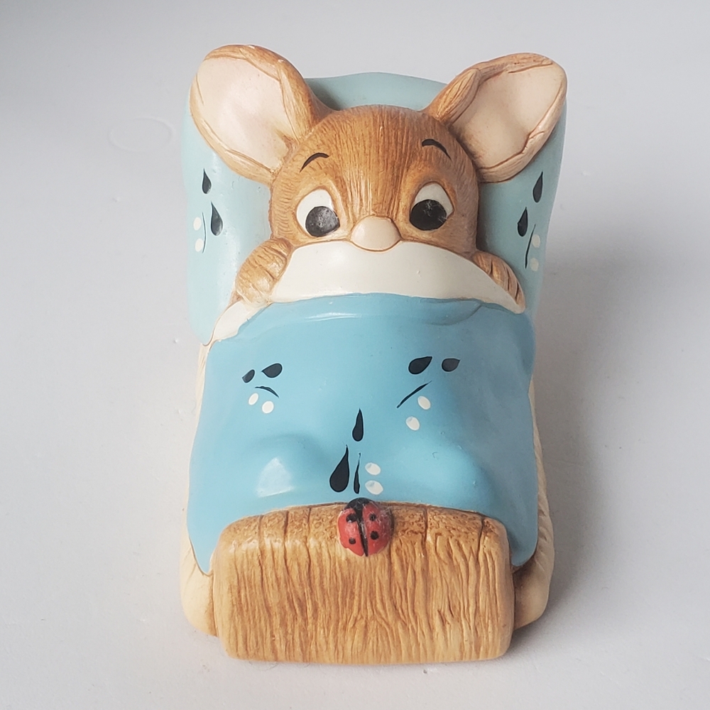 Pendelfin Bunnies WAKEY Blue Bunny Figurine Hand Painted Stonecraft England
